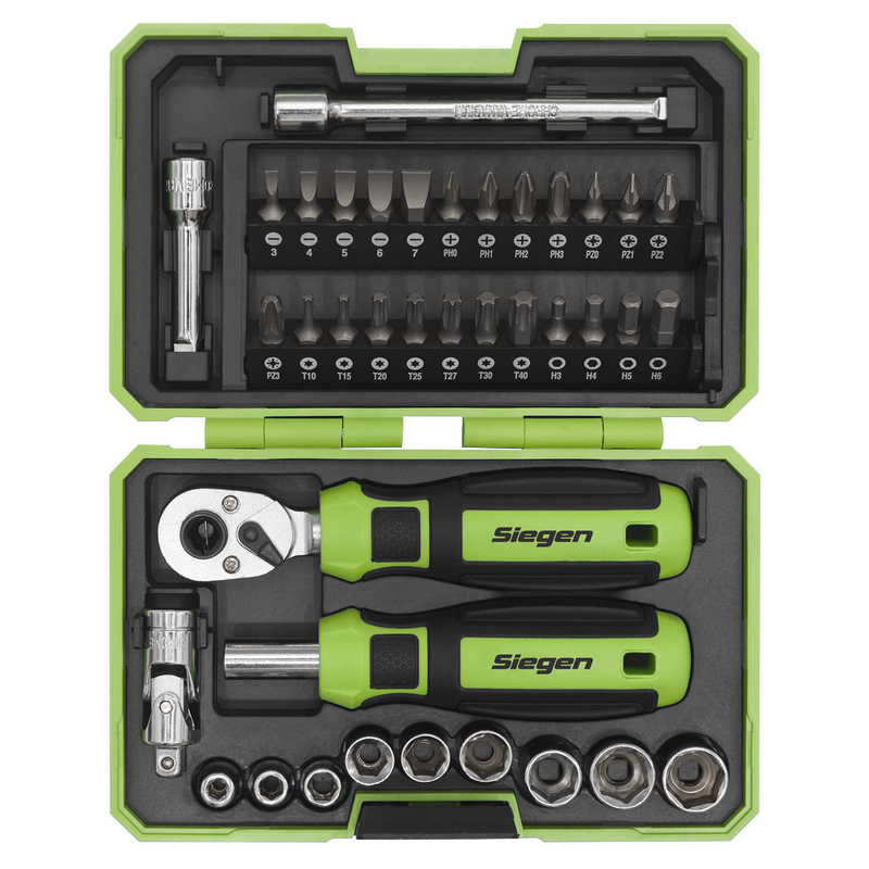 Sealey Siegen Socket & Bit Set 38 Piece 1/4" Drive with Ratchet Wrench