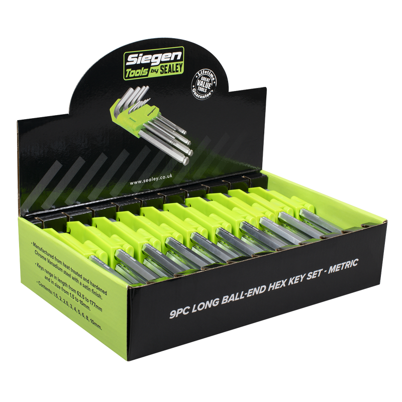 Sealey Siegen Hex Key Set 9 Piece - Long Ball-End, 1.5-10mm Sizes