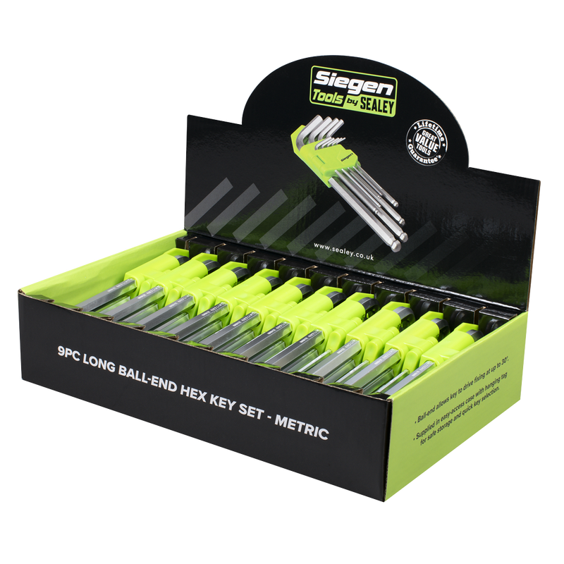 Sealey Siegen Hex Key Set 9 Piece - Long Ball-End, 1.5-10mm Sizes