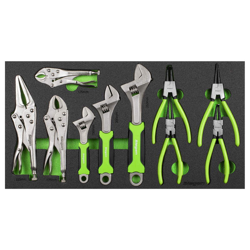 Sealey Siegen Adjustable Wrench & Pliers Set 10 Piece with Tool Tray