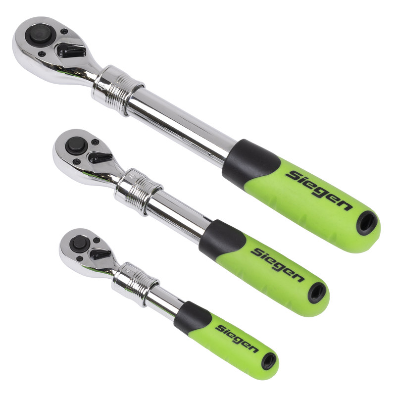 Sealey Siegen Ratchet Wrench Set 3 Piece 1/2"Sq Drive Extendable 300-430mm