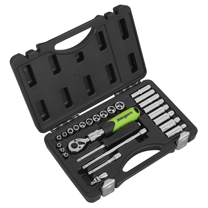 Sealey Siegen Extendable Ratchet Socket Set 26 Piece 1/4" Drive