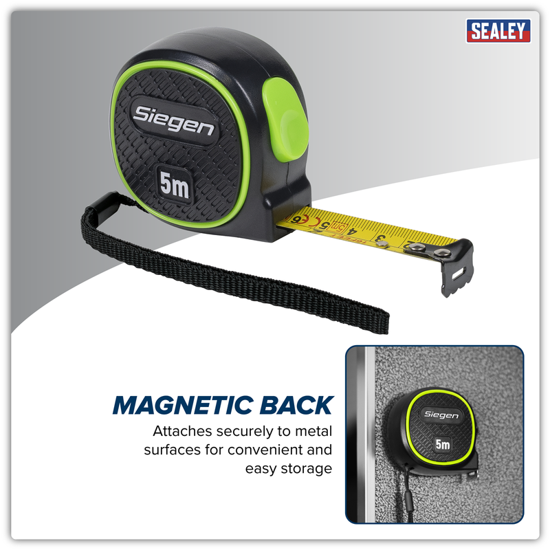 Sealey Siegen Tape Measure 5m x 19mm Auto-Lock Metric/Imperial