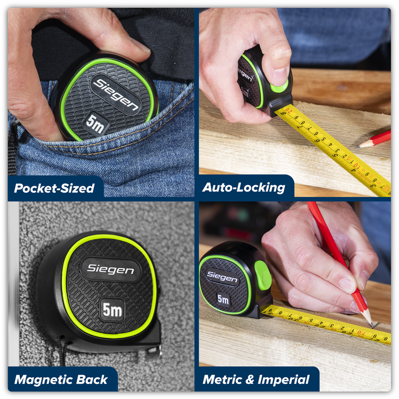 Sealey Siegen Tape Measure 5m x 19mm Auto-Lock Metric/Imperial