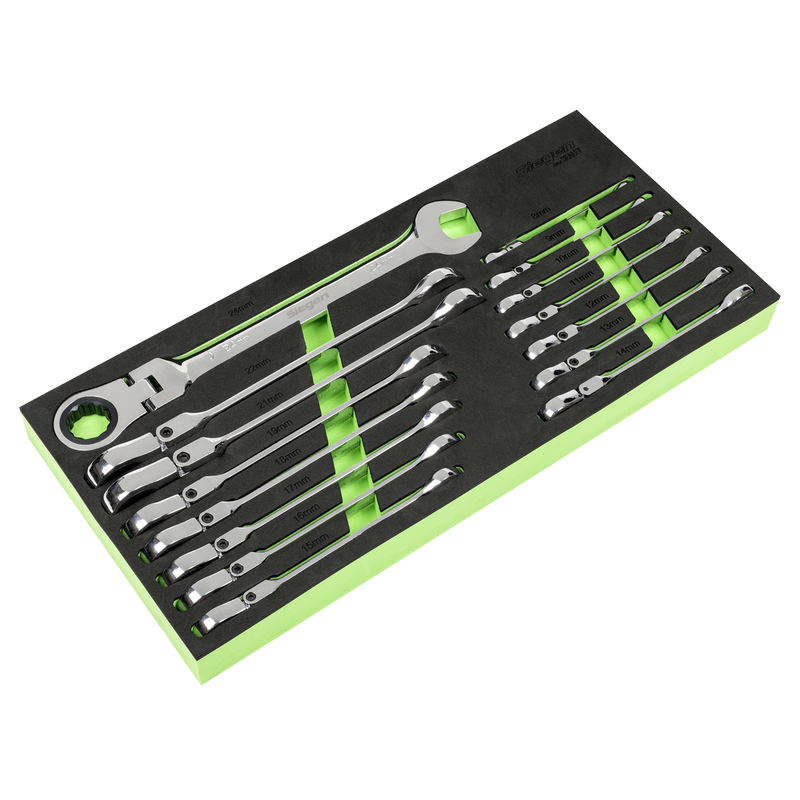 Sealey Siegen Flexi-Head Combination Ratchet Spanner Set 15 Piece