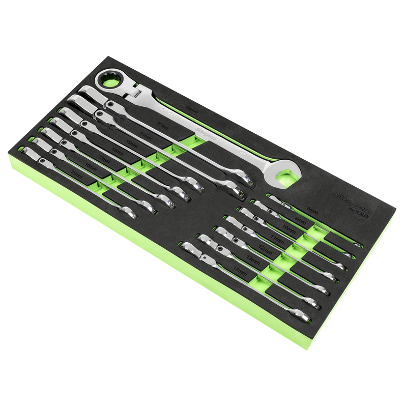 Sealey Siegen Flexi-Head Combination Ratchet Spanner Set 15 Piece