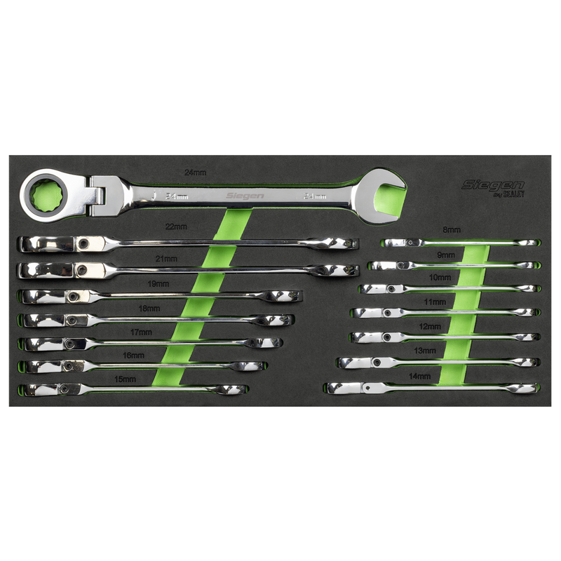 Sealey Siegen Flexi-Head Combination Ratchet Spanner Set 15 Piece