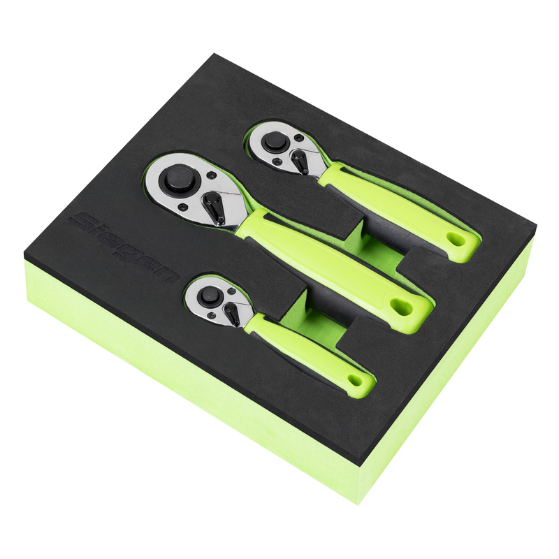 Sealey Siegen Stubby Ratchet Wrench Set 3 Piece 1/4" 3/8" 1/2"