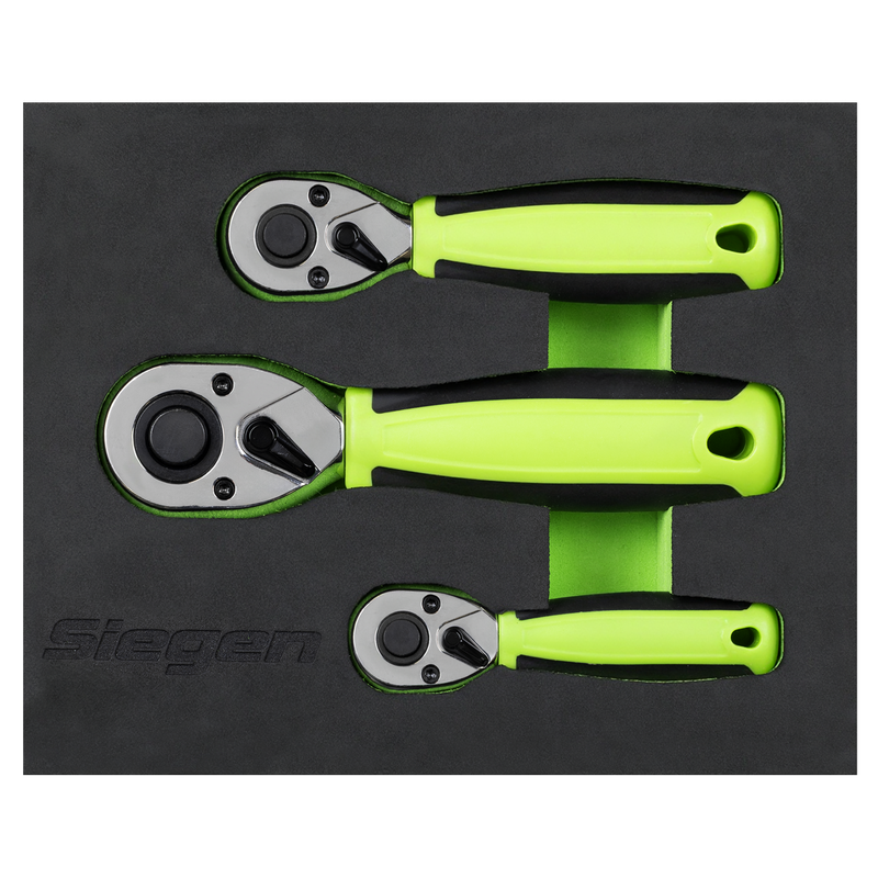 Sealey Siegen Stubby Ratchet Wrench Set 3 Piece 1/4" 3/8" 1/2"