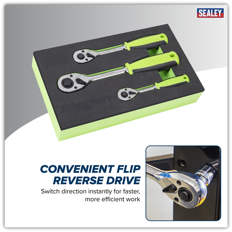 Sealey Siegen Ratchet Wrench Set 3 Piece - 1/4", 3/8", 1/2" Drive
