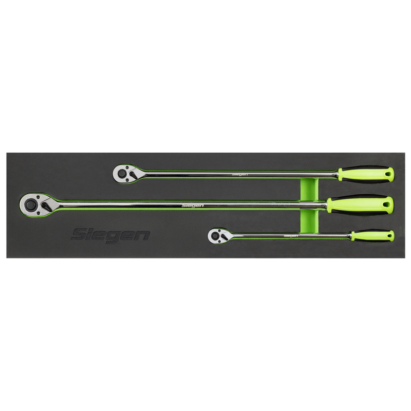 Sealey Siegen Extra-Long Ratchet Wrench Set 3 Piece 1/4" 3/8" 1/2"