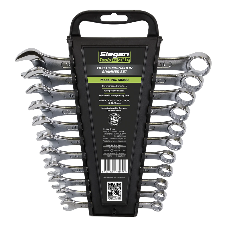 Sealey Siegen Combination Spanner Set 11 Piece - Sizes 8-19mm