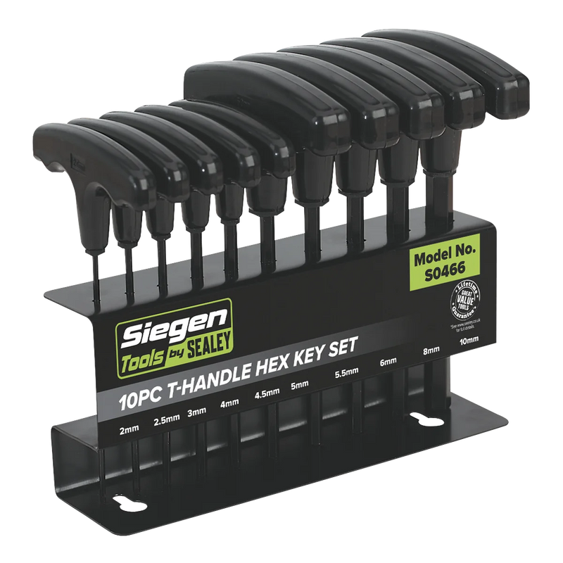 Sealey Siegen T-Handle Hex Key Set 10 Piece 2-10mm