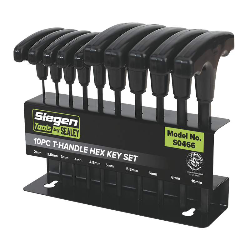 Sealey Siegen T-Handle Hex Key Set 10 Piece 2-10mm