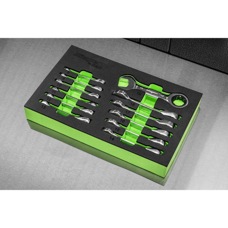 Sealey Siegen Stubby Combination Ratchet Spanner Set 12 Piece 8-19mm