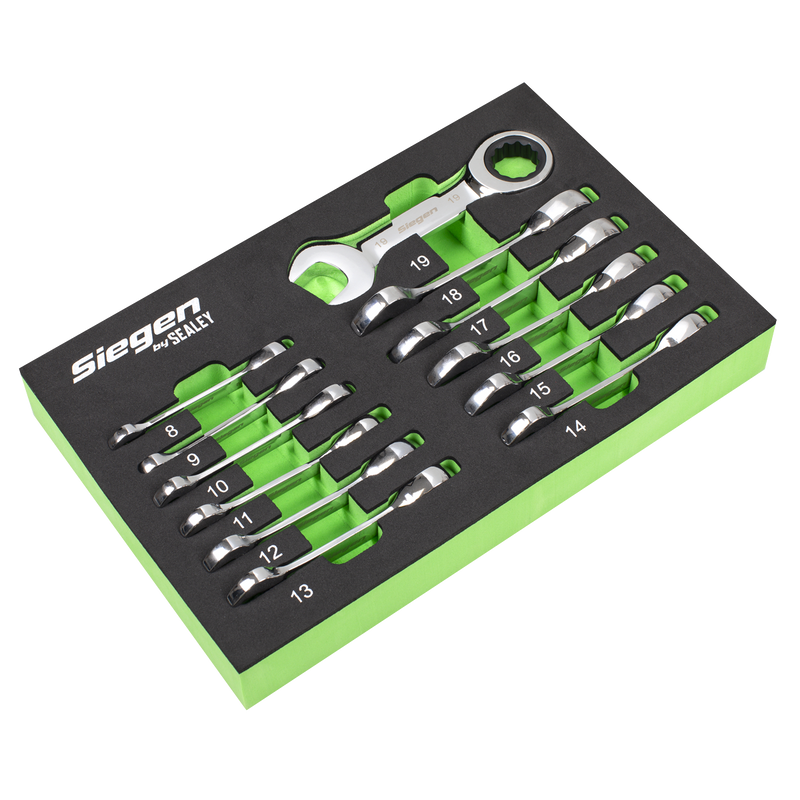 Sealey Siegen Stubby Combination Ratchet Spanner Set 12 Piece 8-19mm