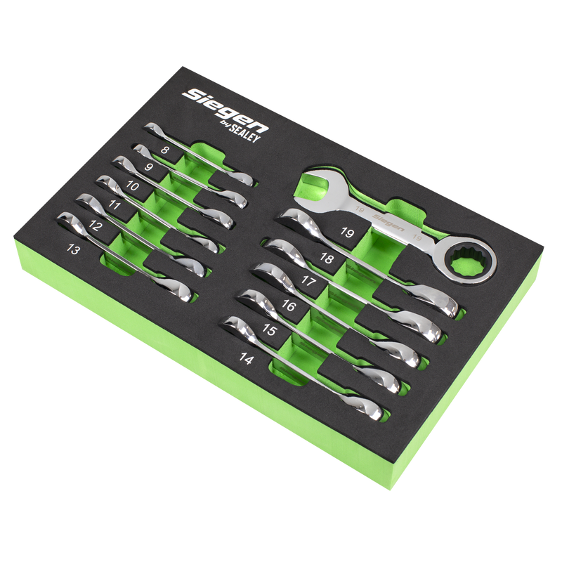 Sealey Siegen Stubby Combination Ratchet Spanner Set 12 Piece 8-19mm