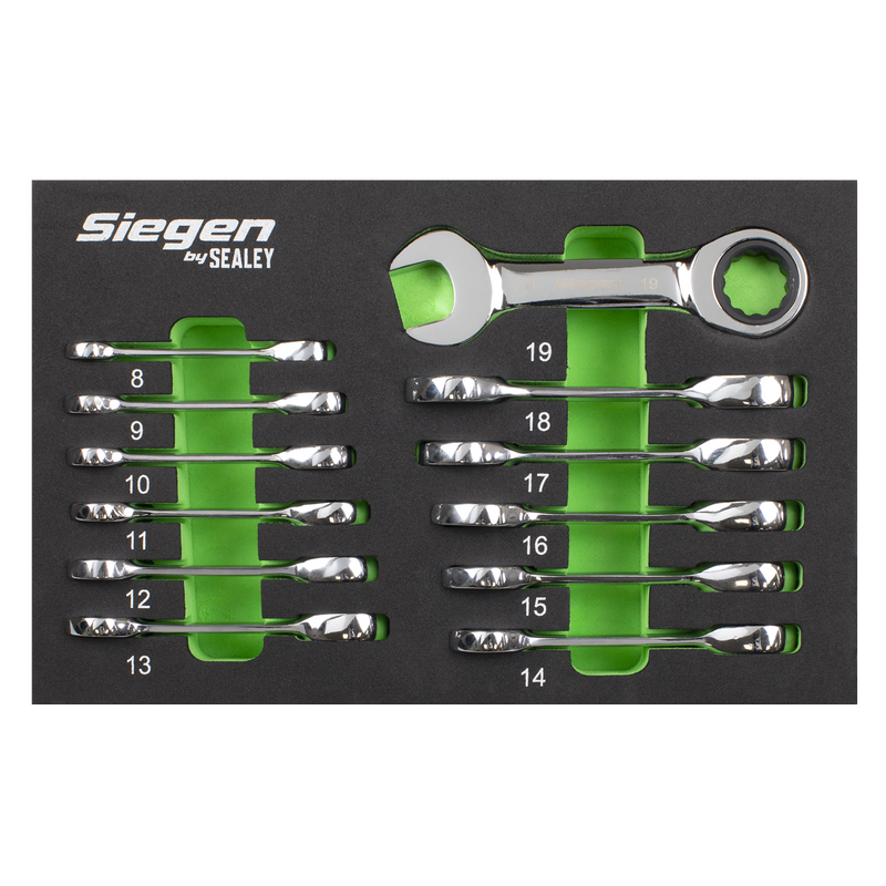 Sealey Siegen Stubby Combination Ratchet Spanner Set 12 Piece 8-19mm