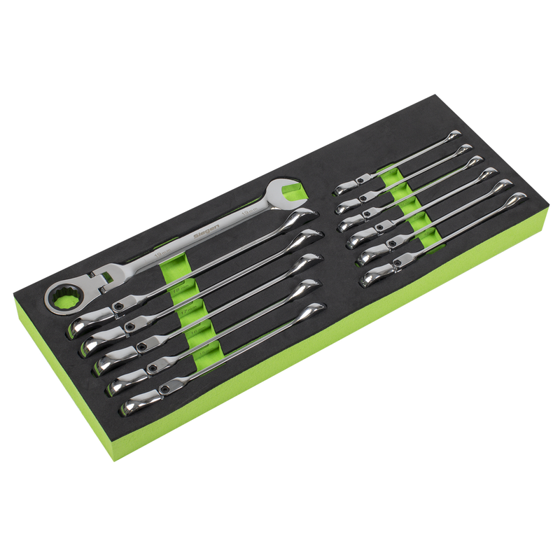 Sealey Siegen Flexi-Head Ratchet Spanner Set 12 Piece 8-19mm
