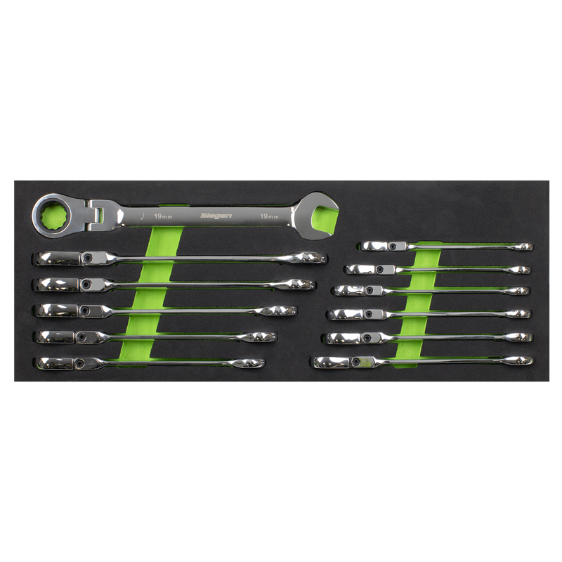 Sealey Siegen Flexi-Head Ratchet Spanner Set 12 Piece 8-19mm