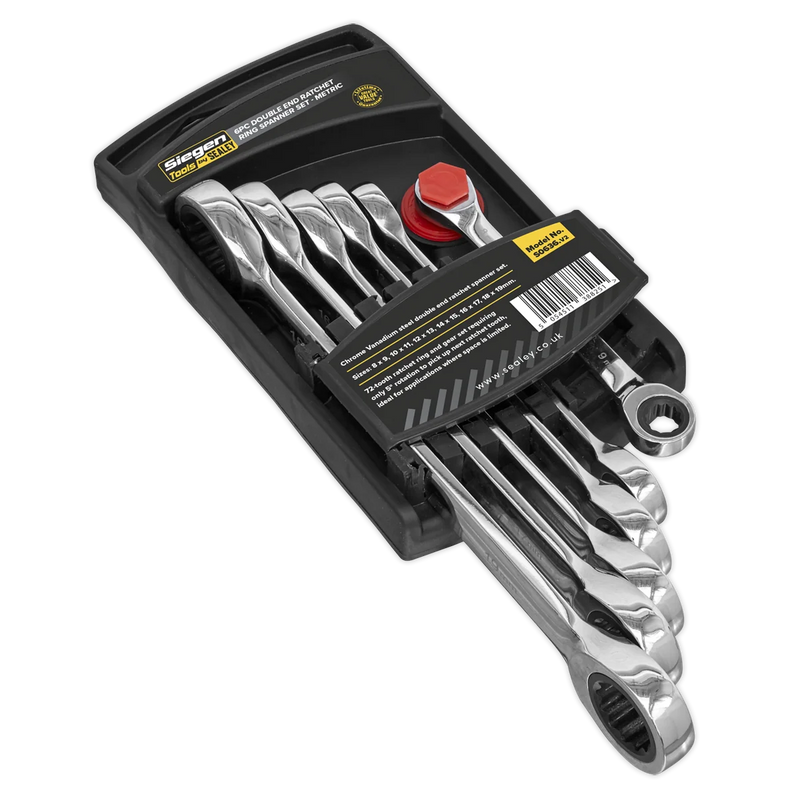 Sealey Siegen Double End Ratchet Ring Spanner Set 6 Piece 72-Tooth