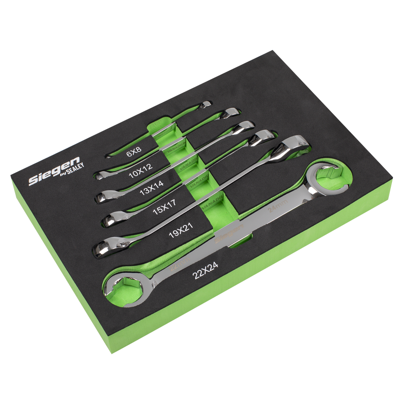 Sealey Siegen Flare Nut Spanner Set 6 Piece in EVA Foam Tray
