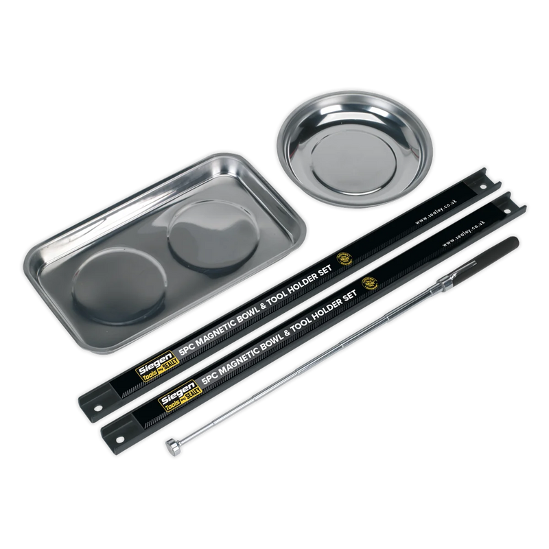 Sealey Siegen Magnetic Bowl & Tool Holder Set 5 Piece - Ø150mm Trays & Holders