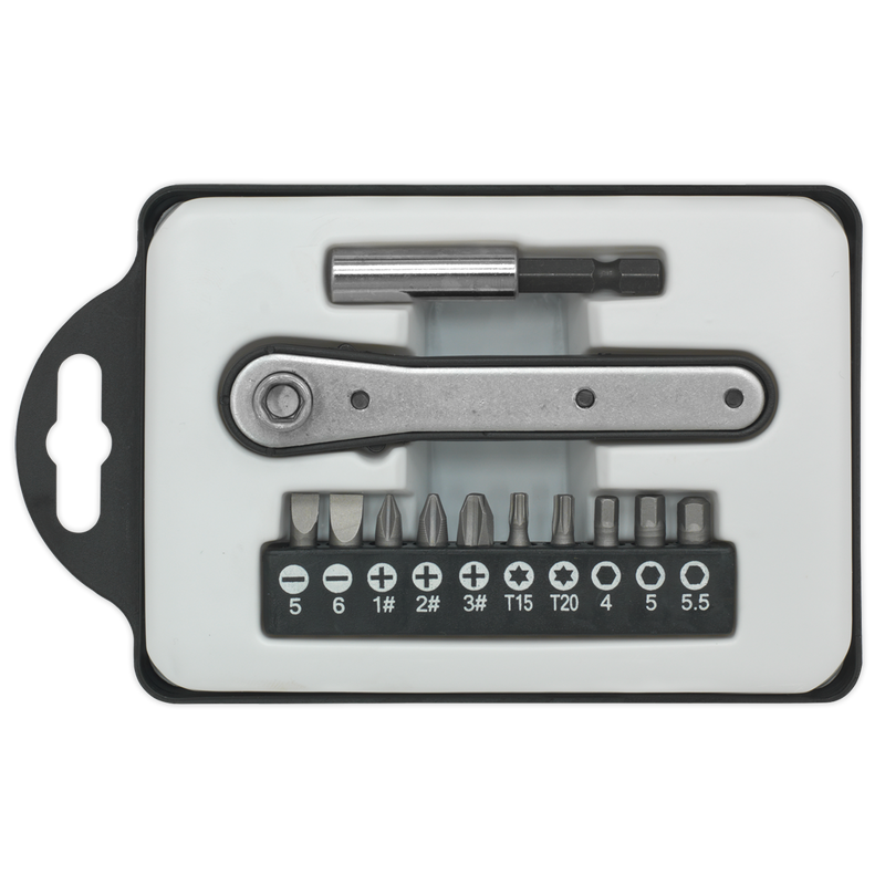 Sealey Siegen Ratchet Driver Bit Set 12 Piece S0775 with Magnetic Extension Bar