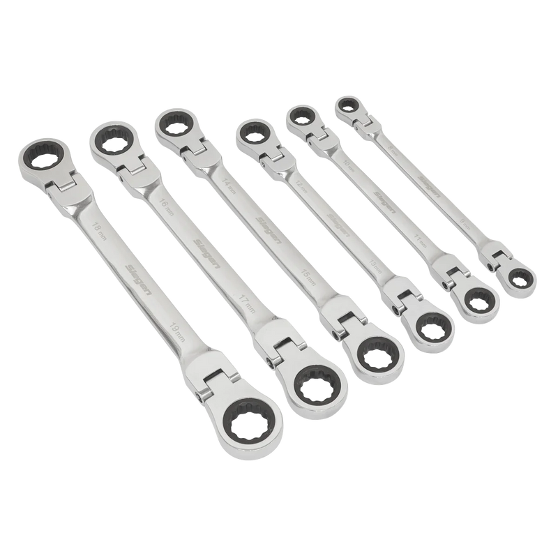 Sealey Siegen Flexi-Head Ratchet Ring Spanner Set 6 Piece - 8mm to 19mm