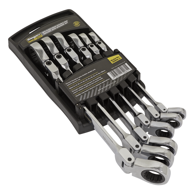 Sealey Siegen Flexi-Head Ratchet Ring Spanner Set 6 Piece - 8mm to 19mm