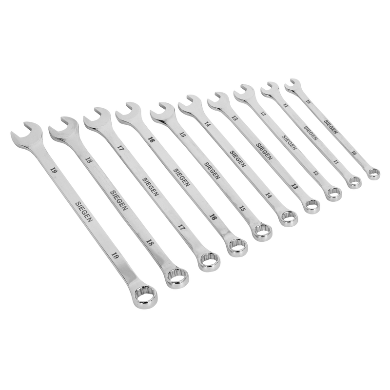 Sealey Siegen Extra-Long Combination Spanner Set 10 Piece 190-320mm
