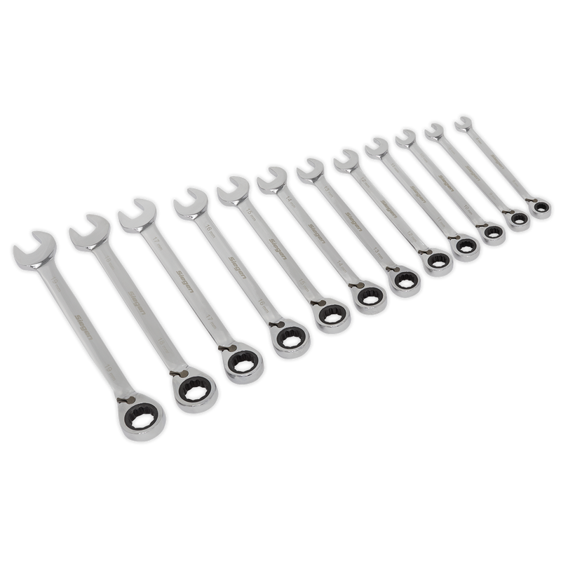 Sealey Siegen Reversible Combination Ratchet Spanner Set 12 Piece 8-19mm