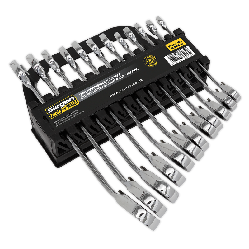 Sealey Siegen Reversible Combination Ratchet Spanner Set 12 Piece 8-19mm
