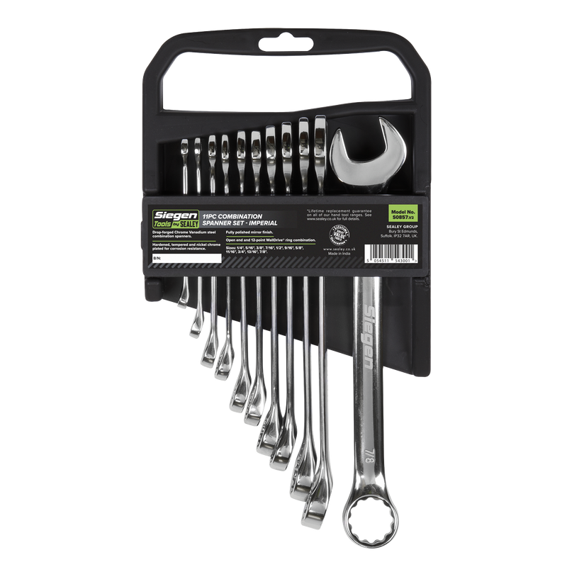 Sealey Siegen Combination Spanner Set 11 Piece, Chrome Vanadium Steel
