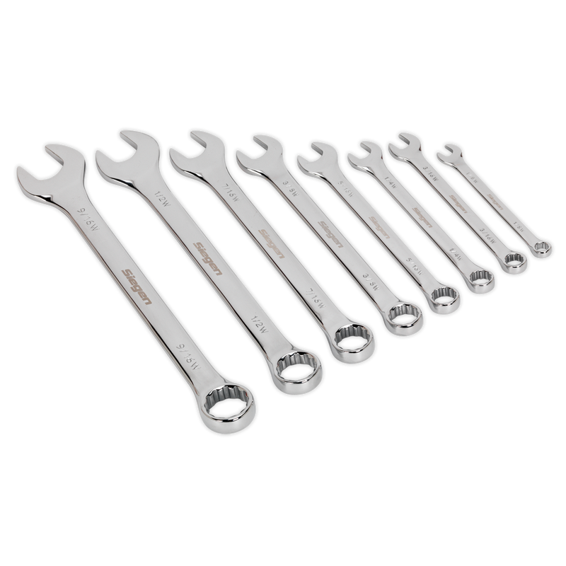 Sealey Siegen Whitworth Combination Spanner Set 8 Piece 1/8" to 9/16"