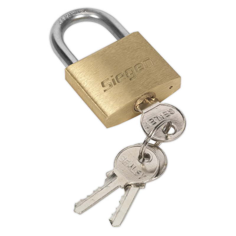 Sealey Siegen 40mm Brass Body Padlock with Hardened Steel Shackle