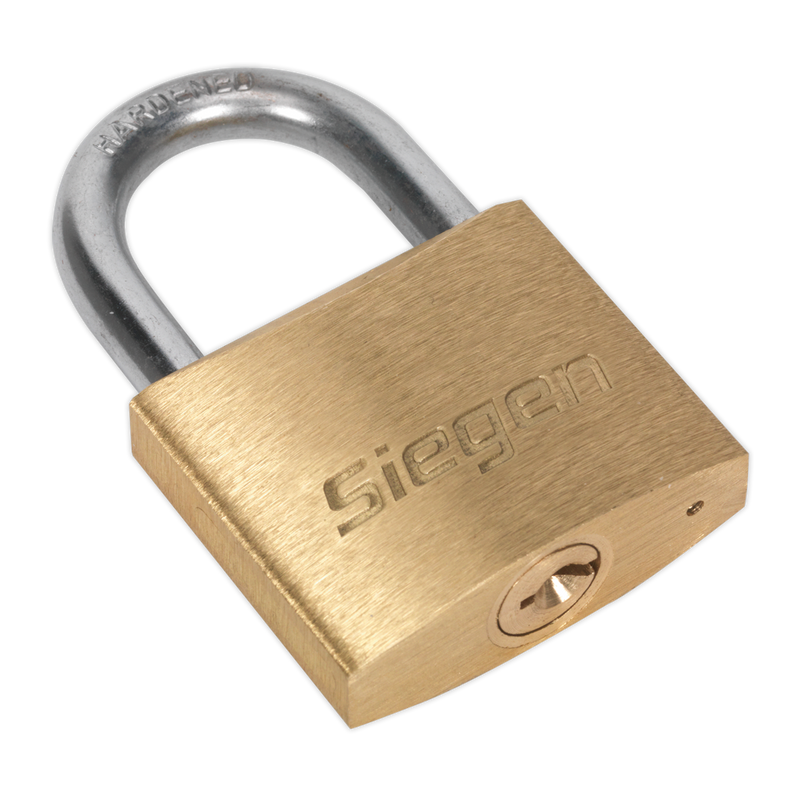 Sealey Siegen 40mm Brass Body Padlock with Hardened Steel Shackle