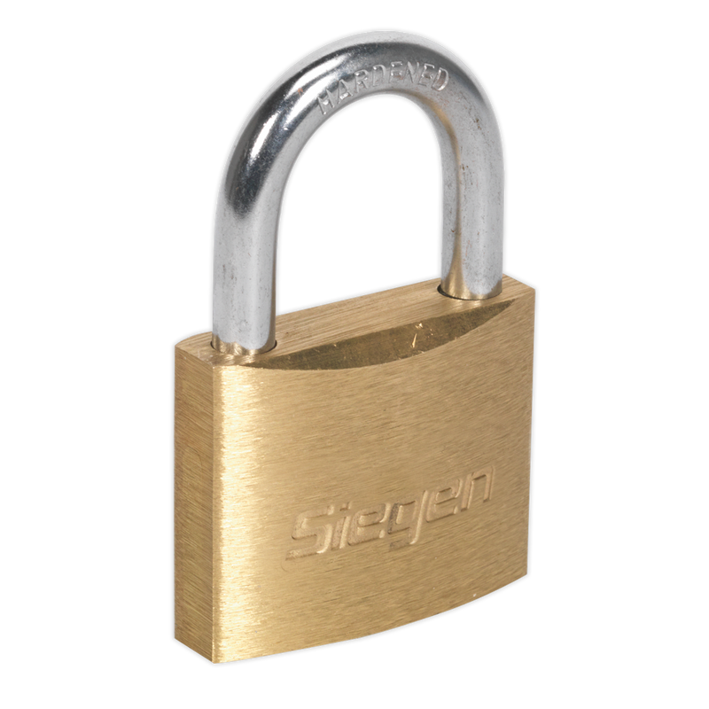 Sealey Siegen 40mm Brass Body Padlock with Hardened Steel Shackle