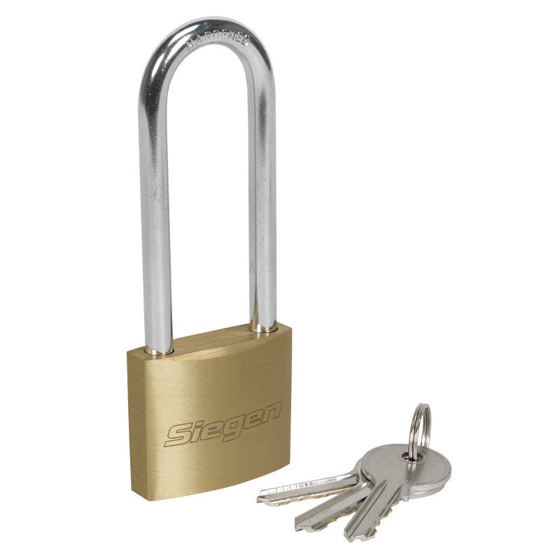 Sealey Siegen Brass Body Padlock 40mm with Long Shackle and 3 Keys