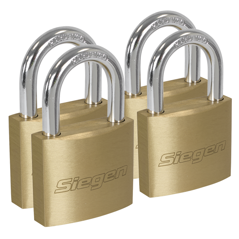 Sealey Siegen Brass Body Padlock S0992 - Pack of 4 with 12 Keys