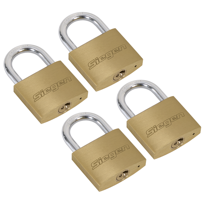 Sealey Siegen Brass Body Padlock S0992 - Pack of 4 with 12 Keys