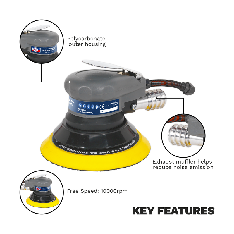 Sealey Dust-Free Air Palm Orbital Sander 150mm 10000rpm