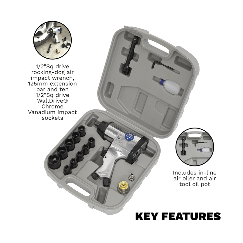 Sealey Air Impact Wrench Kit SA2/TS 1/2" Drive with Sockets