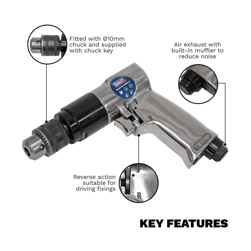 Sealey Reversible Air Drill 10mm 1800rpm