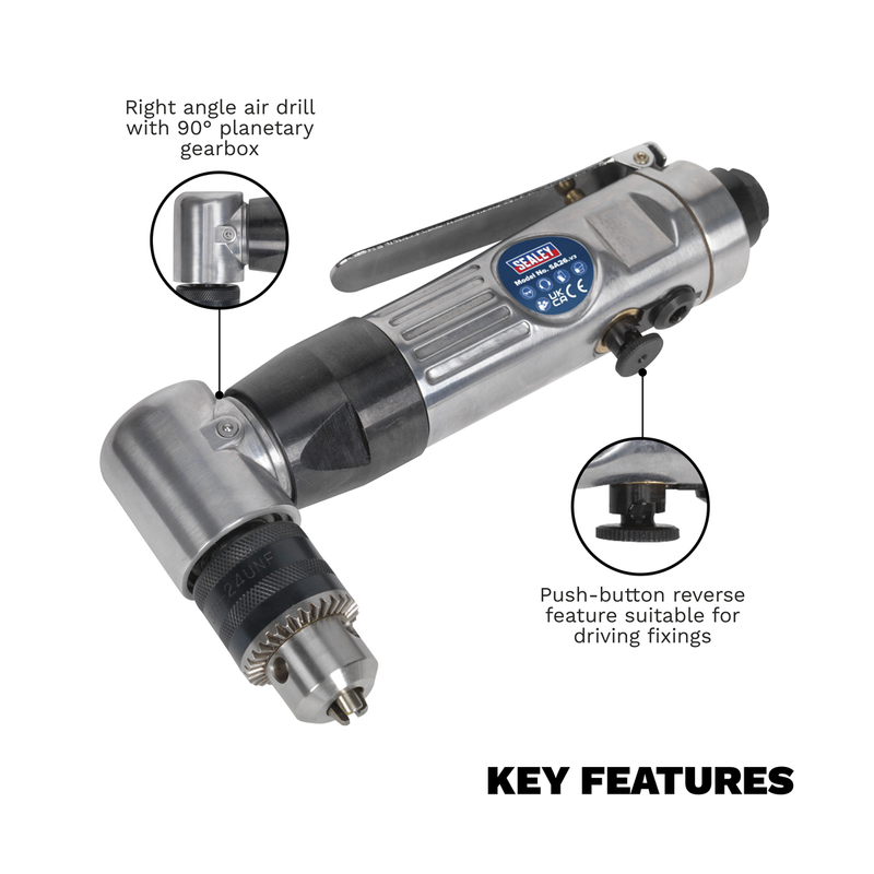 Sealey Reversible Air Angle Drill 10mm 1500rpm