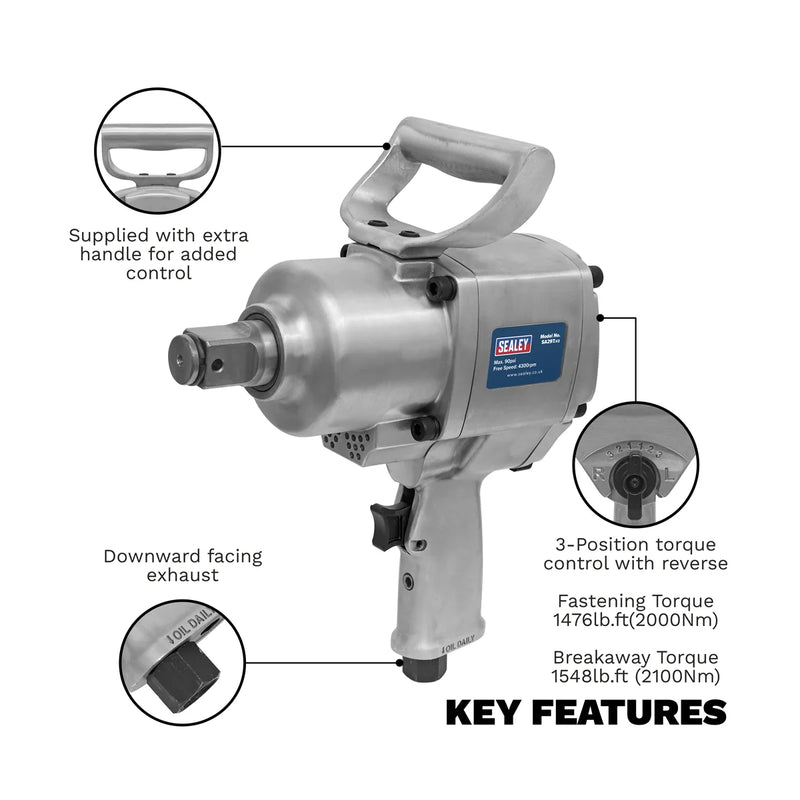 Sealey Twin Hammer Air Impact Wrench 1" Drive 1548lb.ft Torque