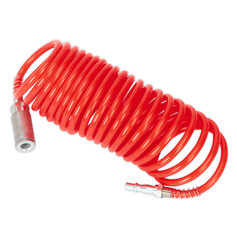Sealey PE Coiled Air Hose 5m x 5mm with Quick Release Couplings