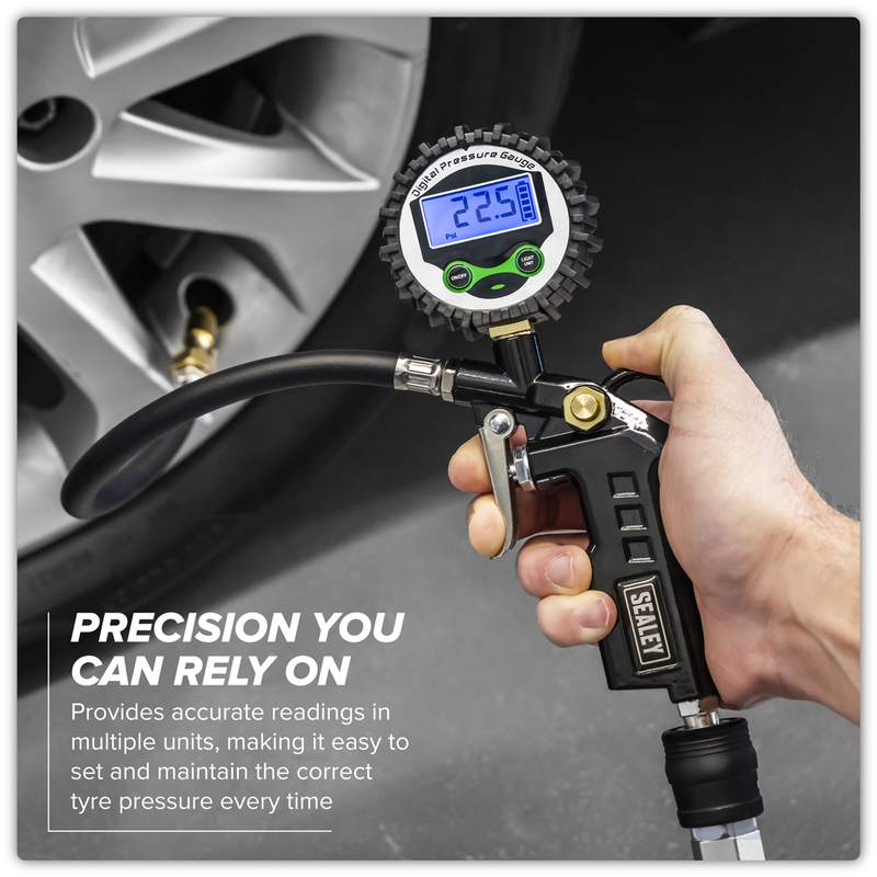 Sealey Digital Tyre Inflator SA332D 12bar with Clip-On Connector