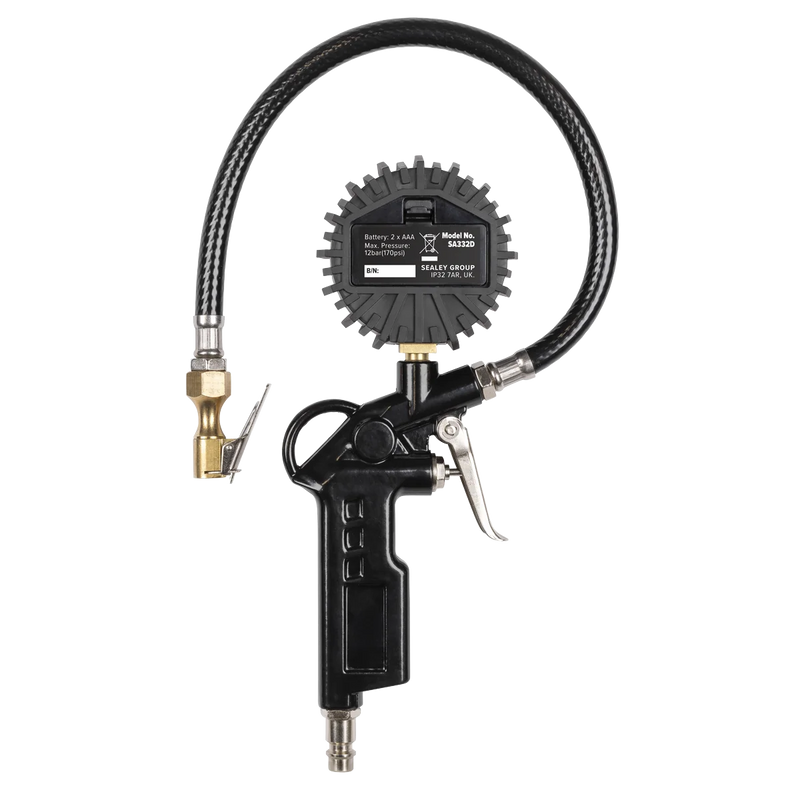 Sealey Digital Tyre Inflator SA332D 12bar with Clip-On Connector