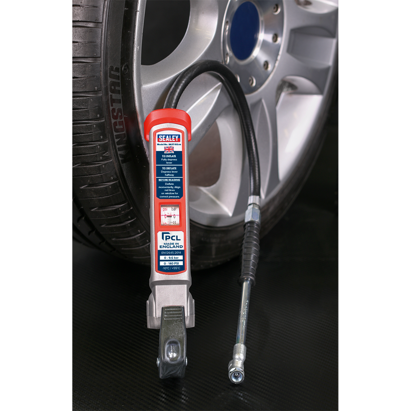 Sealey PCL Tyre Inflator SA37/93 0-9.6bar with Twin Push-On Connector